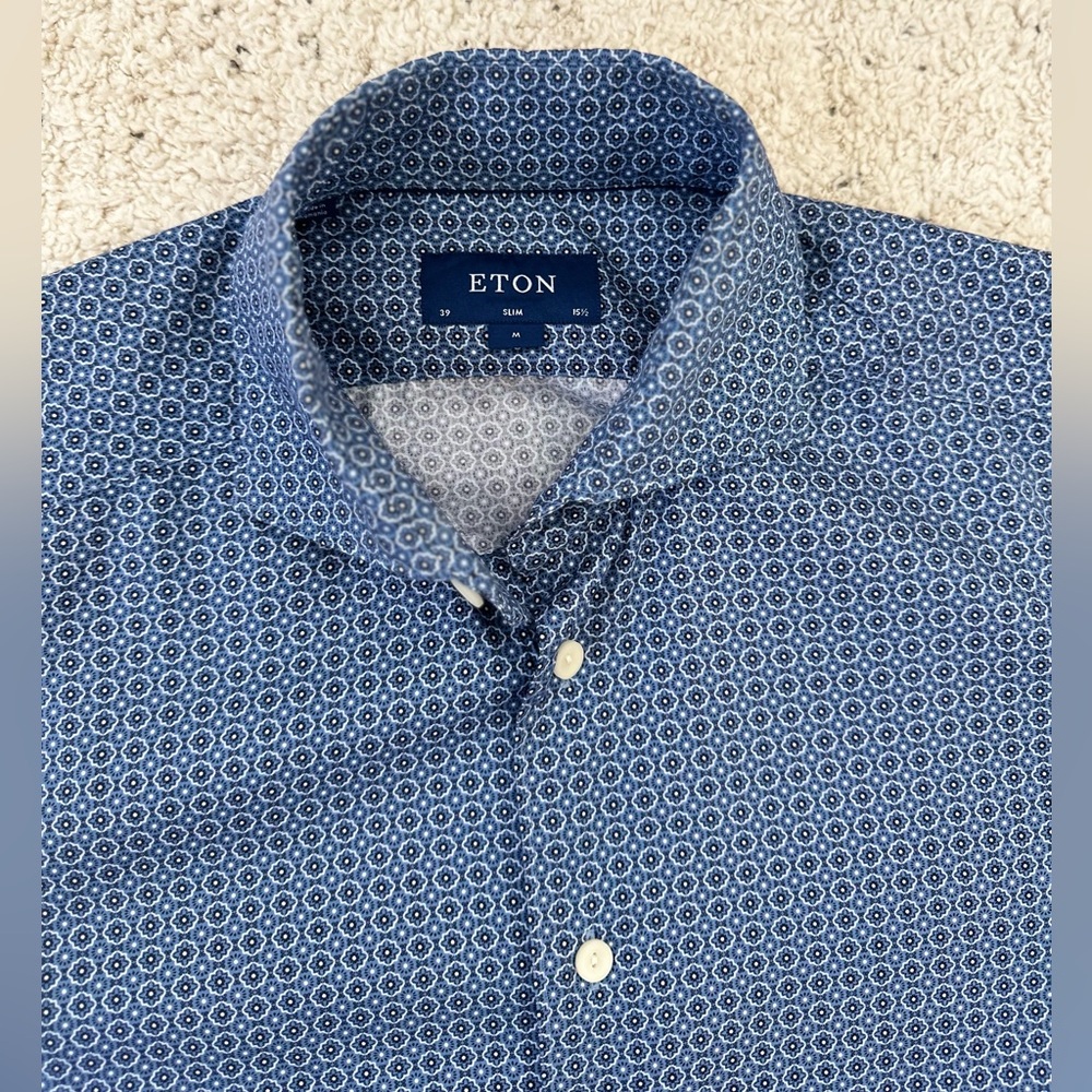 ETON men’s button up, blue patterned, size m slim